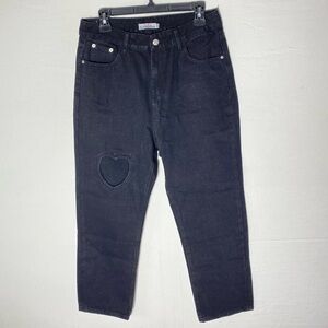 Tal Clothing Black High Rise Cropped Jeans W Heart Cutout 30